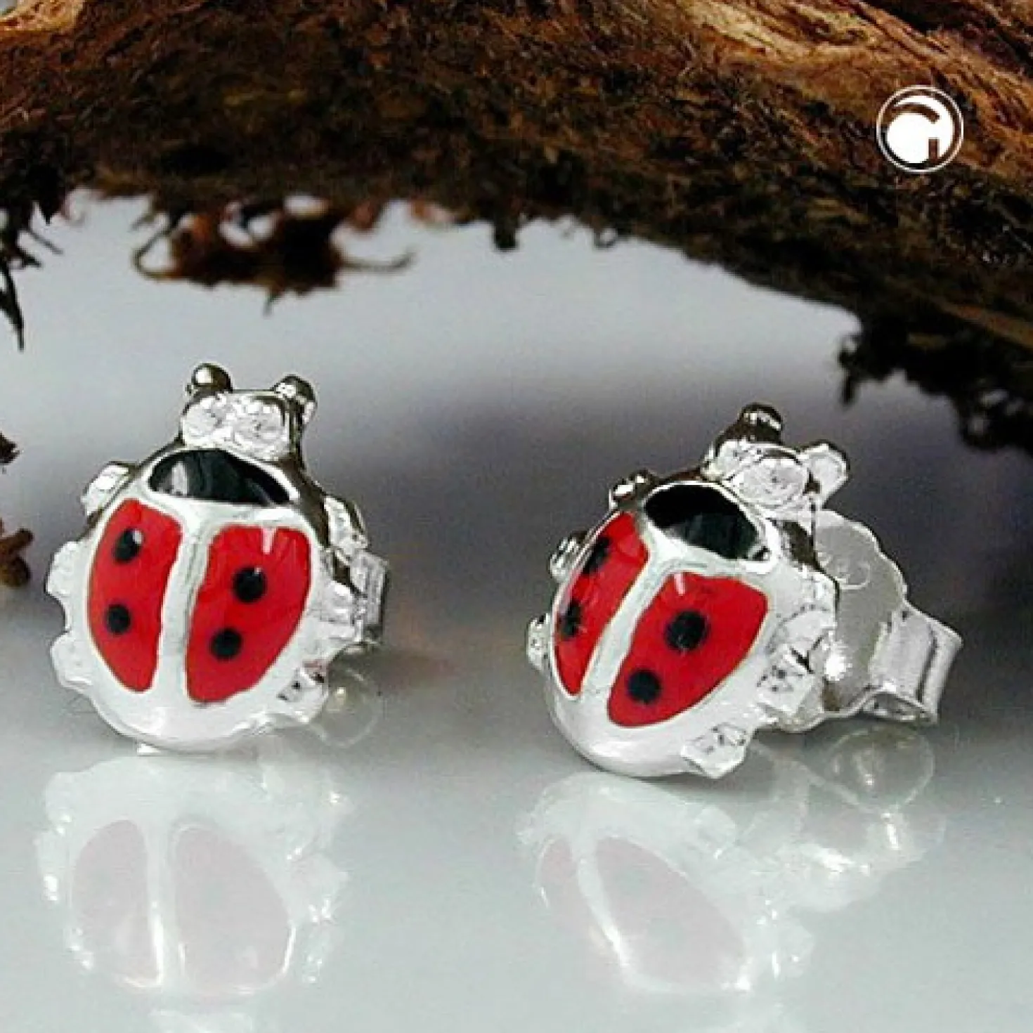 Stecker Ohrstecker, Marienkäfer, rot schwarz, 925 Silber, für Kinder