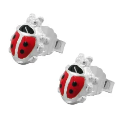 Stecker Ohrstecker, Marienkäfer, rot schwarz, 925 Silber, für Kinder