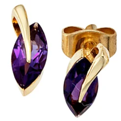 Stecker Ohrstecker mit Amethyst violett, 585 Gold Gelbgold, für Damen