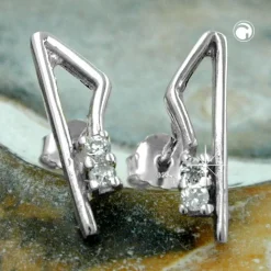 Stecker Ohrstecker, mit je zwei Zirkonia, eckig, echtes 925 Silber