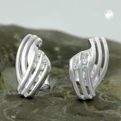 Stecker Ohrstecker, mit Zirkonia, streifig, 925 Silber Sterlingsilber
