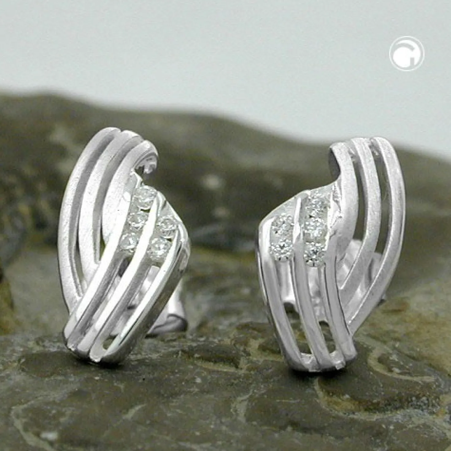 Stecker Ohrstecker, mit Zirkonia, streifig, 925 Silber Sterlingsilber