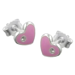 Stecker Ohrstecker Ohrschmuck, Herz pink, echtes 925 Silber, Kinder