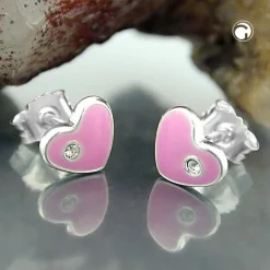Stecker Ohrstecker Ohrschmuck, Herz pink, echtes 925 Silber, Kinder