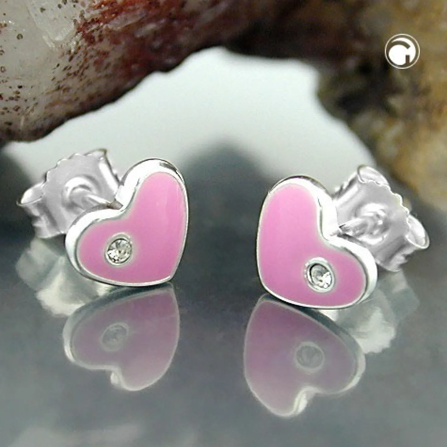 Stecker Ohrstecker Ohrschmuck, Herz pink, echtes 925 Silber, Kinder