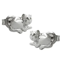 Stecker Ohrstecker Ohrschmuck, Katze, rhodiniert, 925 Silber für Damen
