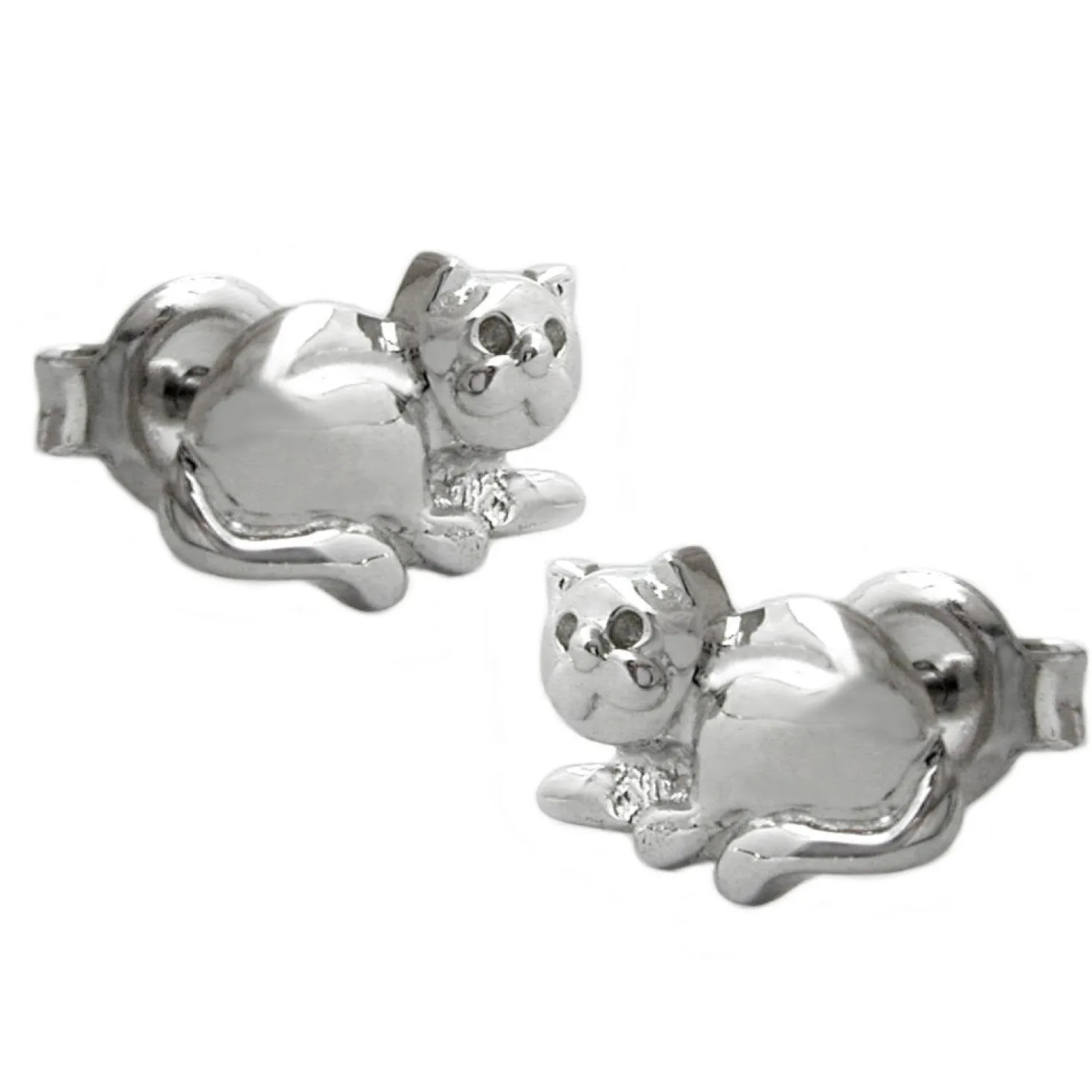 Stecker Ohrstecker Ohrschmuck, Katze, rhodiniert, 925 Silber für Damen