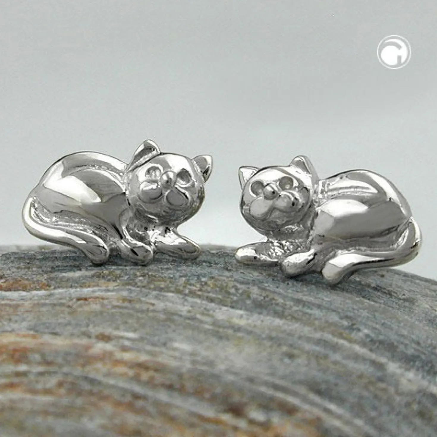 Stecker Ohrstecker Ohrschmuck, Katze, rhodiniert, 925 Silber für Damen