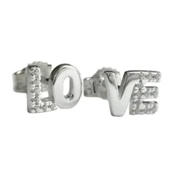 Stecker Ohrstecker Ohrschmuck mit Zirkonia, LOVE, 925 Silber, Damen