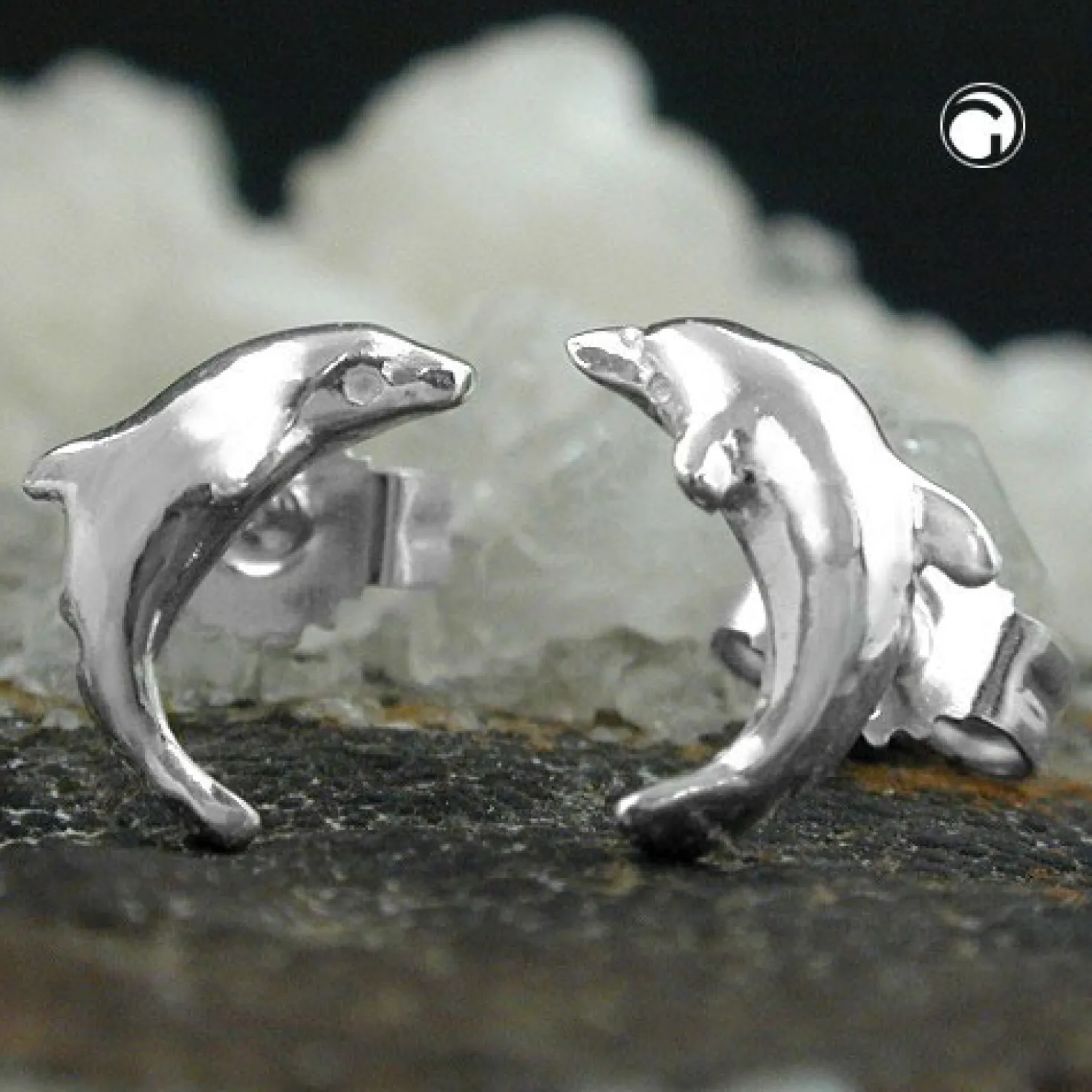 Stecker Ohrstecker Ohrschmuck, springender Delfin, 925 Silber, Damen