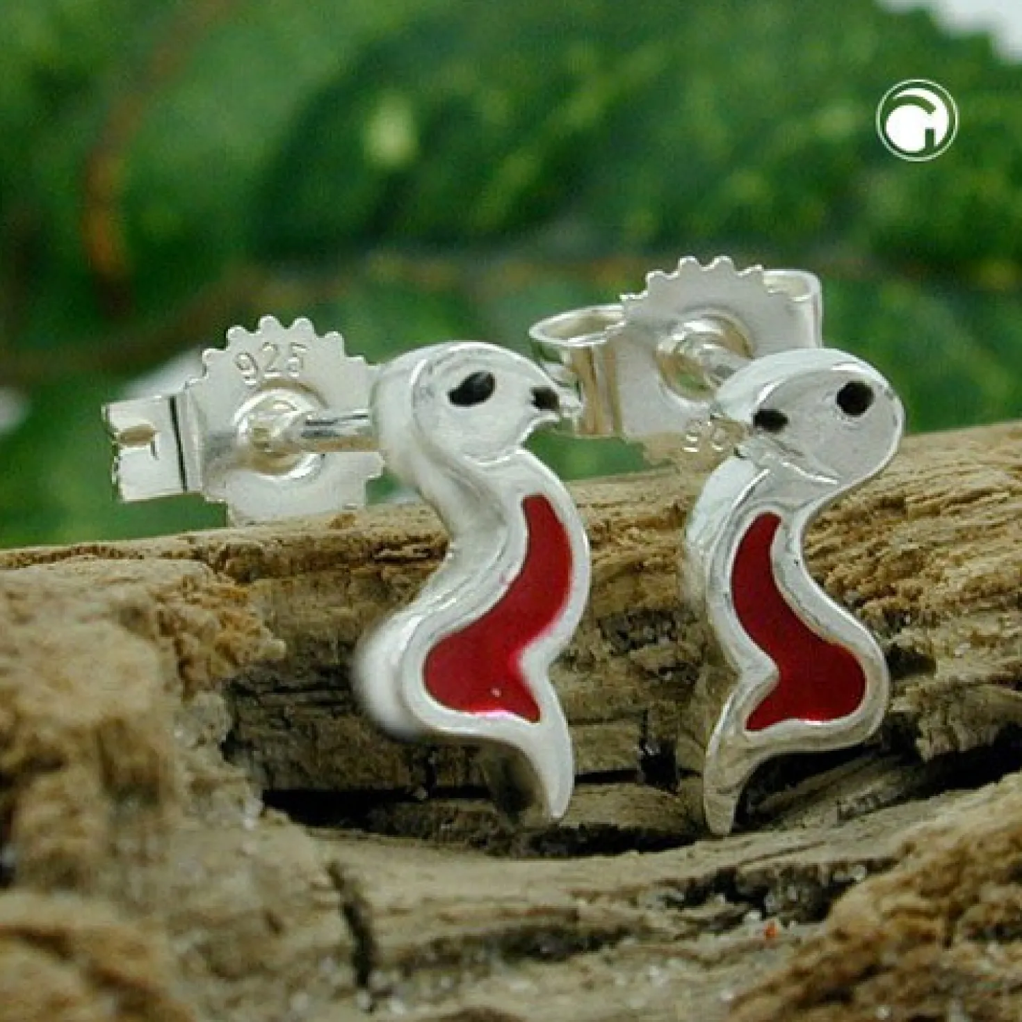 Stecker Ohrstecker, Schlange Schlangen rot-schwarz 925 Silber, Kinder