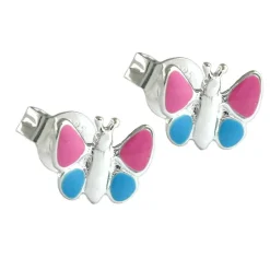 Stecker Ohrstecker, Schmetterling, pink blau, 925 Silber für Kinder