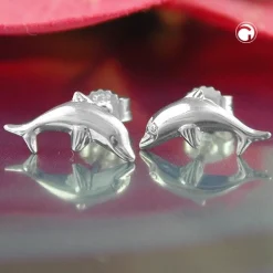 Stecker Ohrstecker, springender Delfin aus echtem 925 Silber, Damen