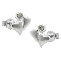 Stecker Ohrstecker, zwei Herzen mit Zirkonia, matt, aus 925 Silber