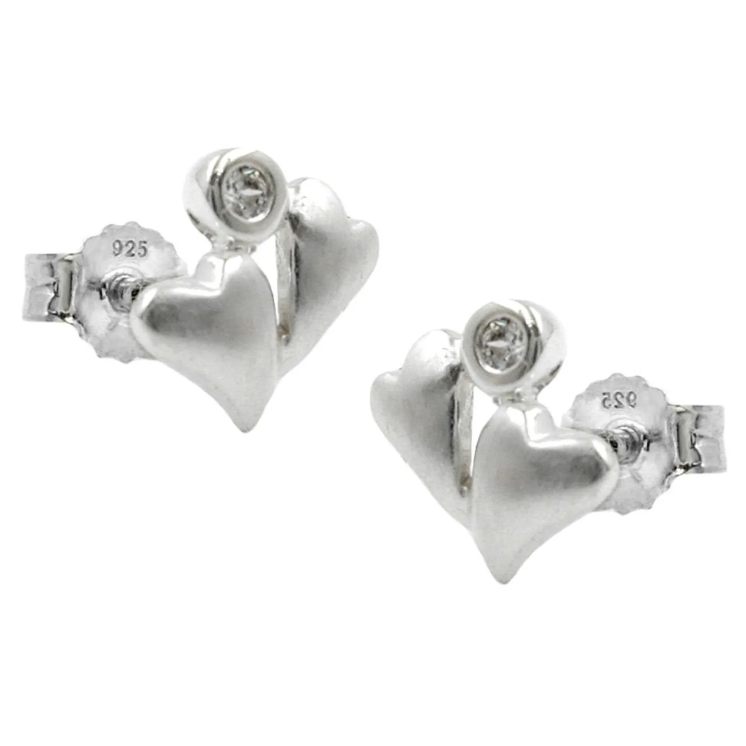 Stecker Ohrstecker, zwei Herzen mit Zirkonia, matt, aus 925 Silber