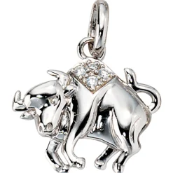 Sternzeichen Stier Anhänger 18,3x17,2mm mit Zirkonia 925 Silber rhodiniert Damen