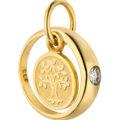 Taufring Anhänger Lebensbaum 333 Gold Gelbgold mattiert mit Zirkonia Ø 10,2mm
