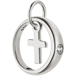 Taufring Anhänger mit Kreuz 925 Silber rhodiniert Zirkonia Ø 11mm Taufschmuck