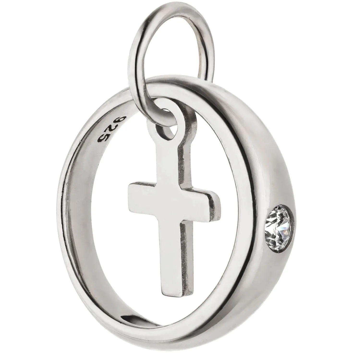 Taufring Anhänger mit Kreuz 925 Silber rhodiniert Zirkonia Ø 11mm Taufschmuck