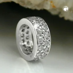 Taufring Anhänger 9x3mm mit viel Zirkonia weiß 925 Sterling Silber Taufe Baby