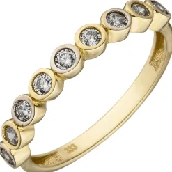 Tennis-Ring Damenring mit 9 Zirkonia 333 Gold Gelbgold Fingerring 3,1mm breit
