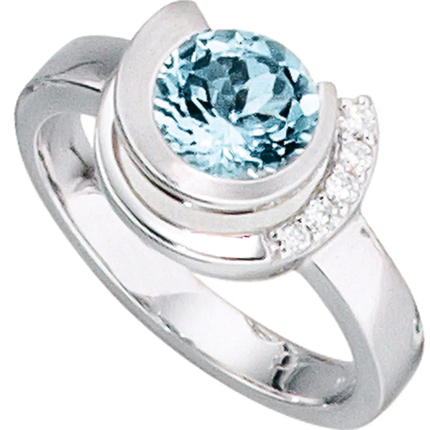 Weißgold Ring Damenring Aquamarin Brillanten 0.064Ct W/SI 585 Gold Damen