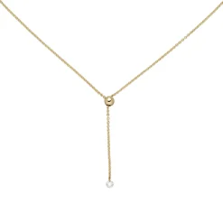 Y-Kette Collier mit Diamant Brillant 0,10 Ct W/SI 750 Gold Gelbgold 45cm Damen