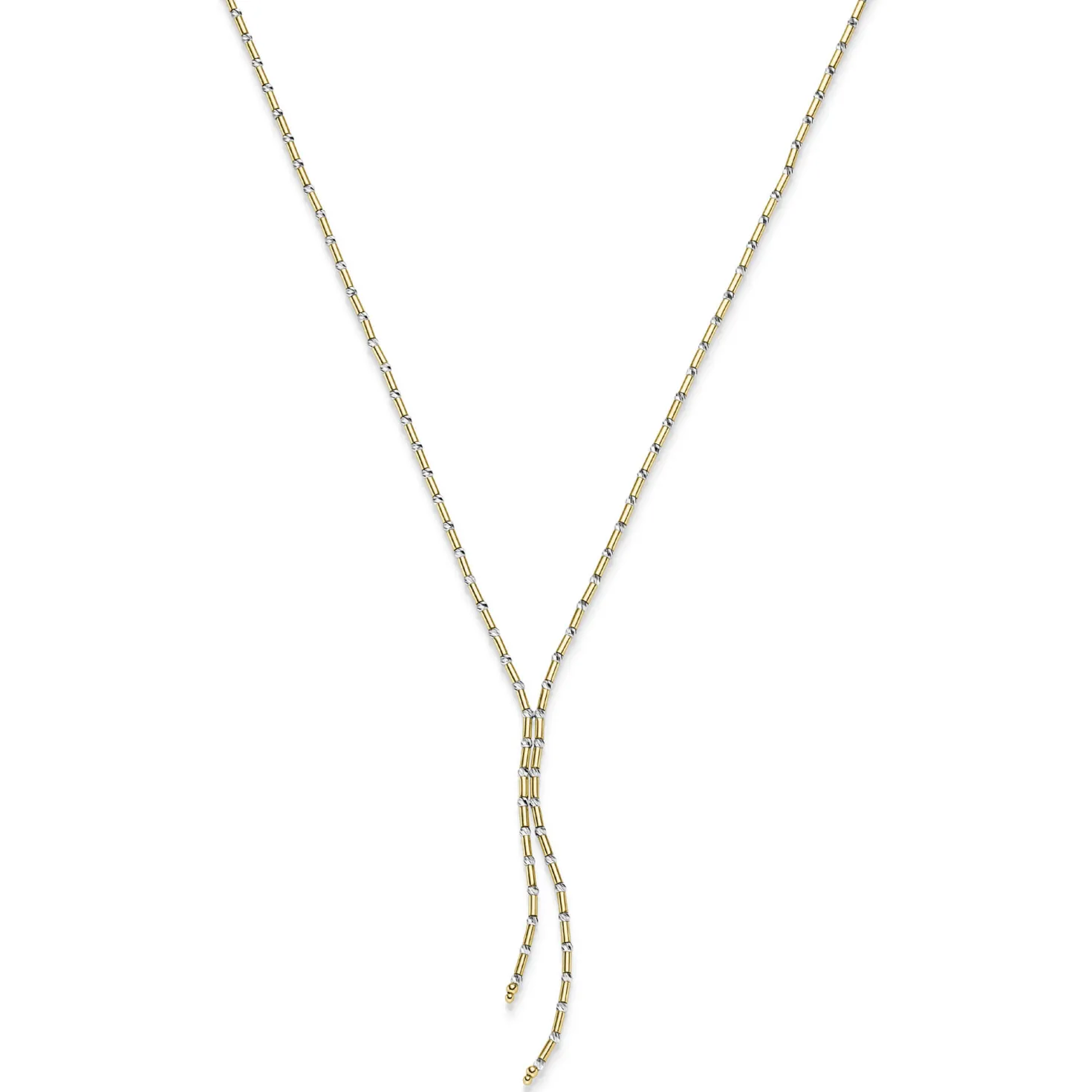Y-Kette Stab-Kügelchen diamantiert Halskette aus 585 Gold gelb/weiß 45cm